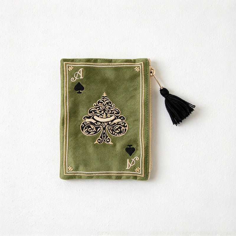 CouldNook Playing Card Makeup Pouch - Embroidered Suits And Tassel Pull