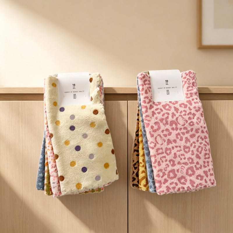 CouldNook Printed Coral Fleece Towel - Polka and Animal Patterns