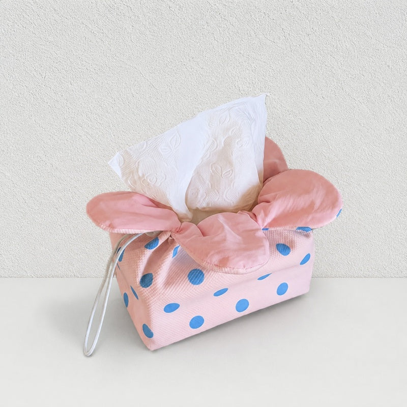 CouldNook Polka‑Dot Flower Tissue Box Cover‑Cute Floral Fabric Napkin Holder