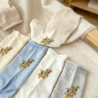 CouldNook Floral Embroidered Crew Socks-Floral Embroidered Accent