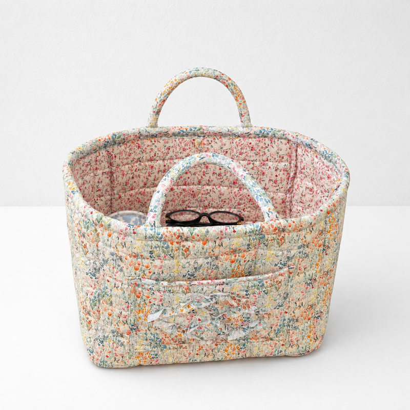 CouldNook Quilted Storage Basket - Floral Prints and Carry Handles