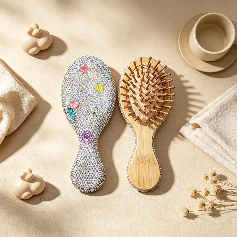CouldNook Flower Stone Set Bamboo-Look Hair Brush - Handheld Grip Profile