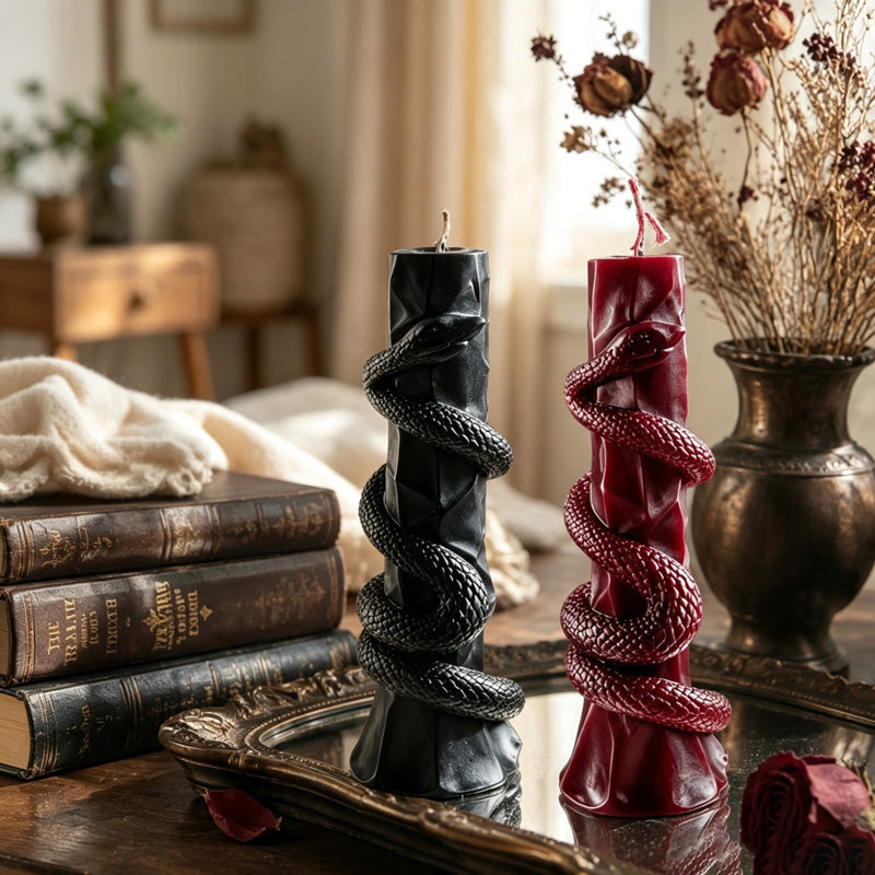 CouldNook Serpent‑Sculpted Scented Pillar Candle‑Vintage Halloween Decor