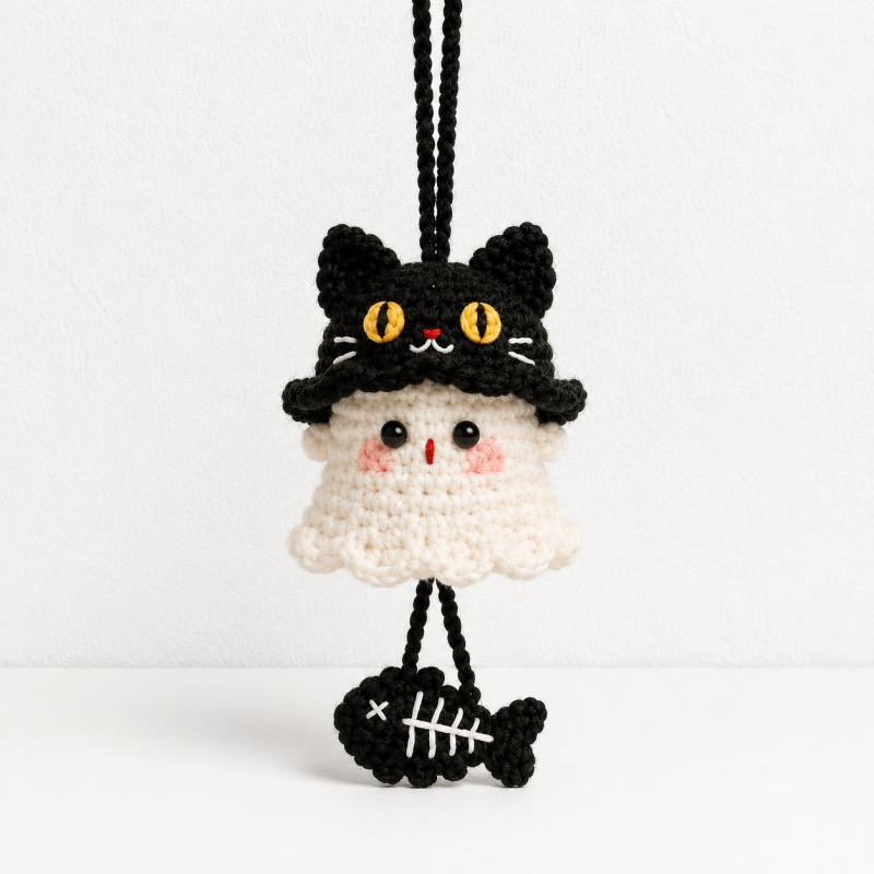 CouldNook Hat-Wearing Yarn Ghost Ornament - Dangling Themed Accent