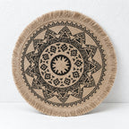 CouldNook Round Jute Placemat - Mandala Print and Decorative Trim