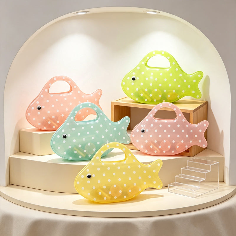 CloudNook Fish‑Shaped Tote‑Polka Dot PVC Hand Bag