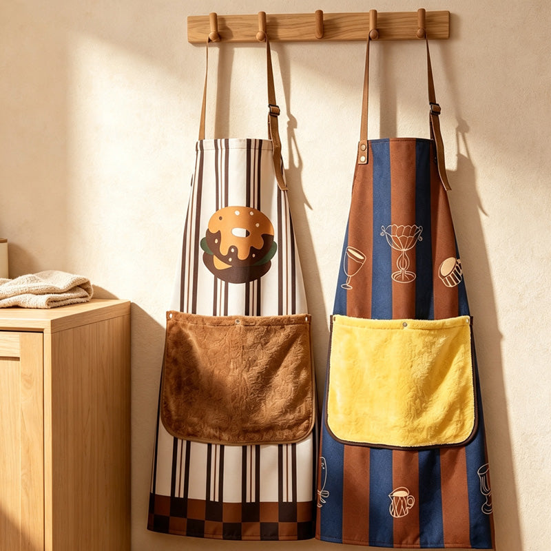CouldNook Striped Kitchen Apron - Detachable Hand Towel Pocket