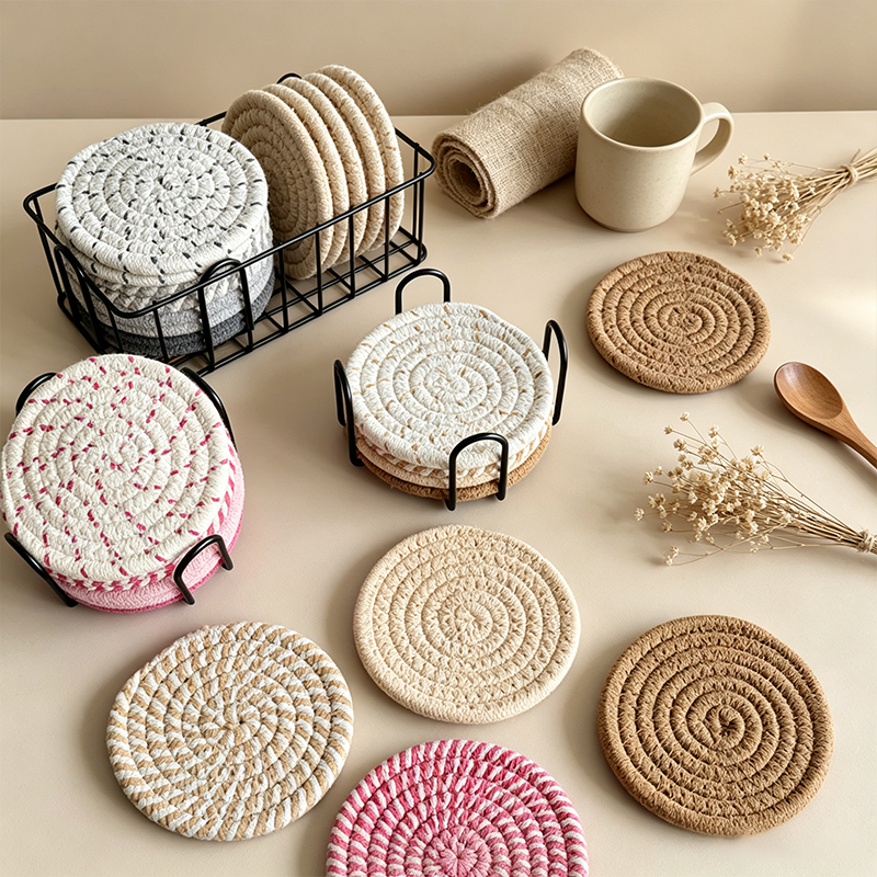 CouldNook 4PCS/8PCS Woven Drink Coaster Set - Warm Table Accent