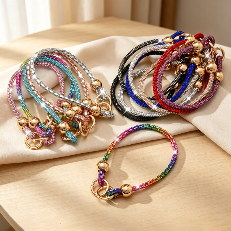 CouldNook Rhinestones Set Short Phone Strap with Rounded Bead Sections