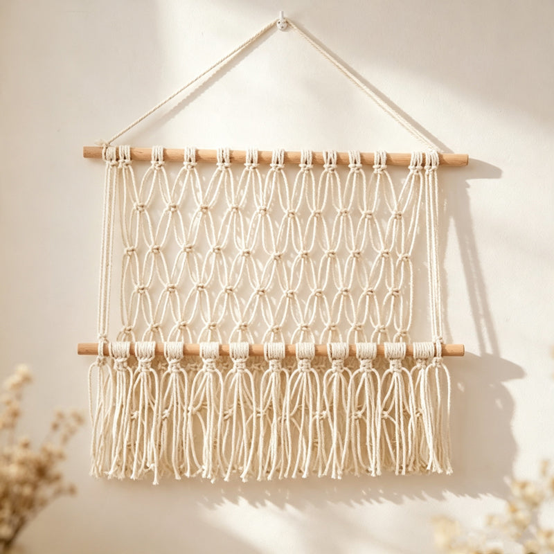 CloudNook Macrame Net Wall Hanging‑Boho Fringe Tapestry Decor