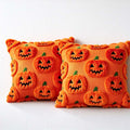 CouldNook Pumpkin Cushion Cover - Raised Jack-O-Lantern Faces And Textured Surface