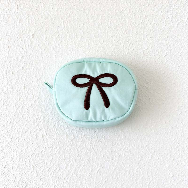 Bow Coin Pouch - Embroidered Motif and Rounded Corners
