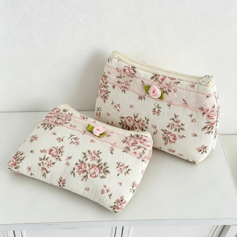 CouldNook Floral Coin Pouch - Lace-Edged Quilted Design Collection