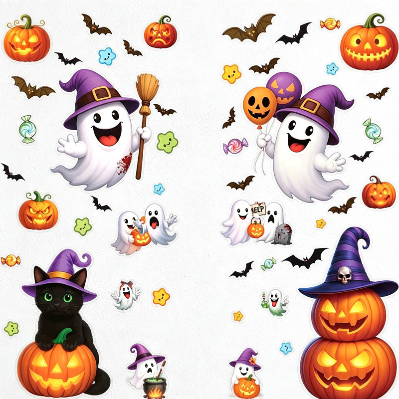 CouldNook Halloween Pumpkin Static Window Clings‑Jack‑O‑Lantern Candy Party Decor