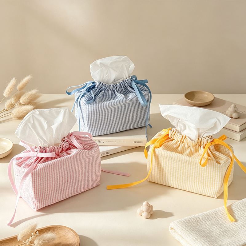 CouldNook Striped Drawstring Tissue Box - Colorful Desk Pouch