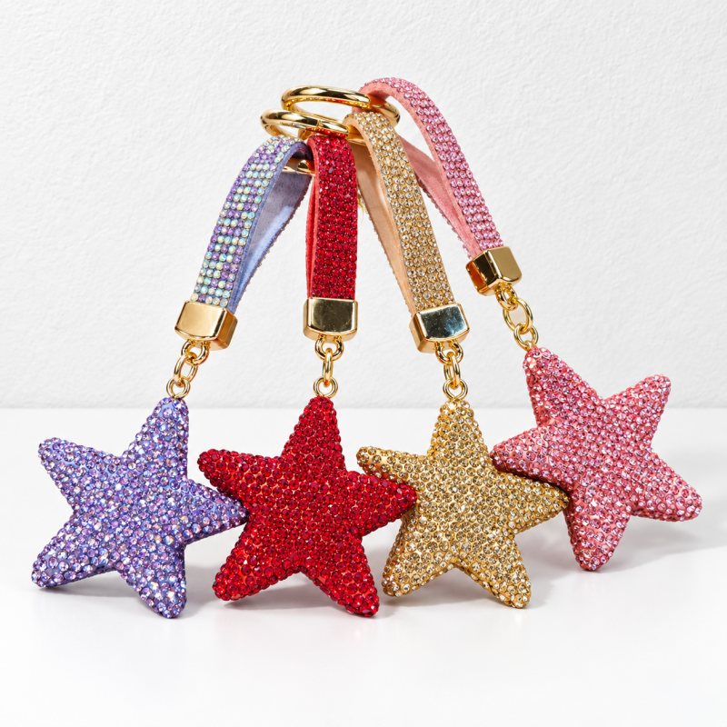 CouldNook Star Keychain - Raised Rhinestone Shape and Matching Decorative Strap