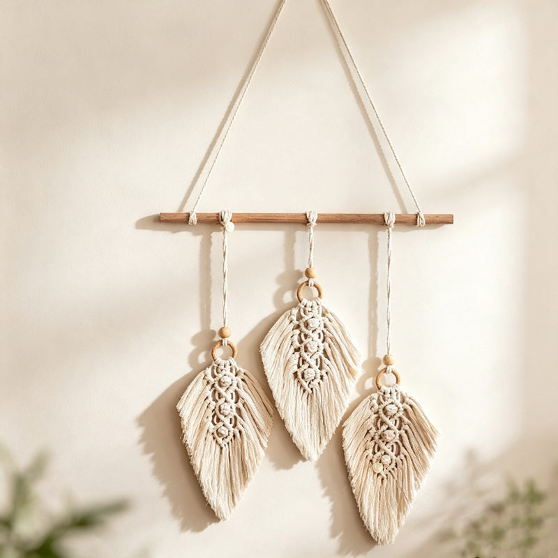 CloudNook Macrame Leaf Wall Hanging‑Boho Cotton Tapestry Decor