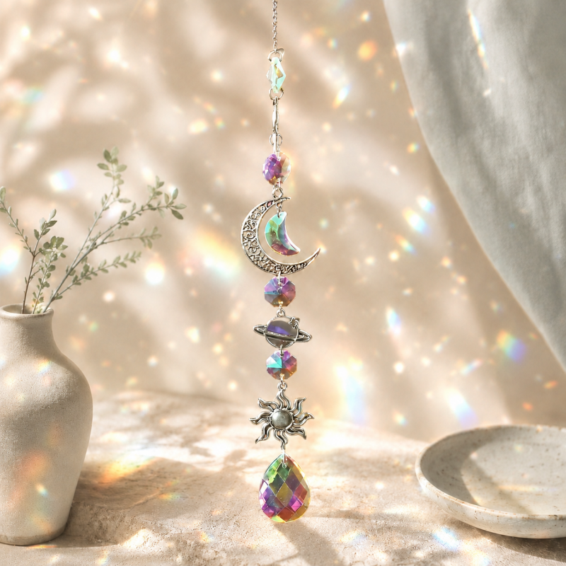 CouldNook Celestial Crystal Suncatcher - Moon and Star Designs