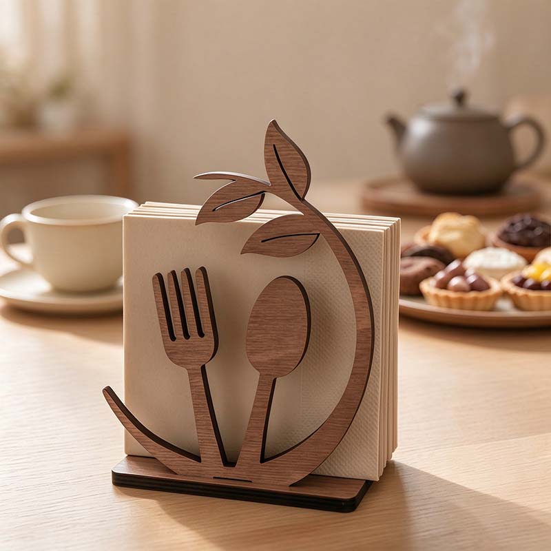 CouldNook Leaf Cutlery Napkin Holder - Upright Wood