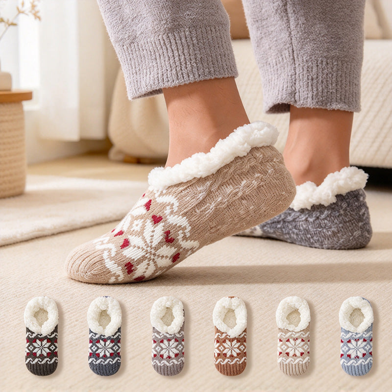 CouldNook Snowflake Slipper Socks - Patterned Knit And Fleece-Look Lining