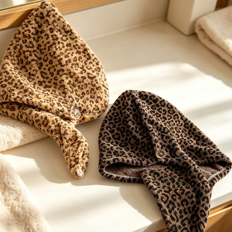 CouldNook Leopard Hair Towel Wrap - Patterned Drying Turban