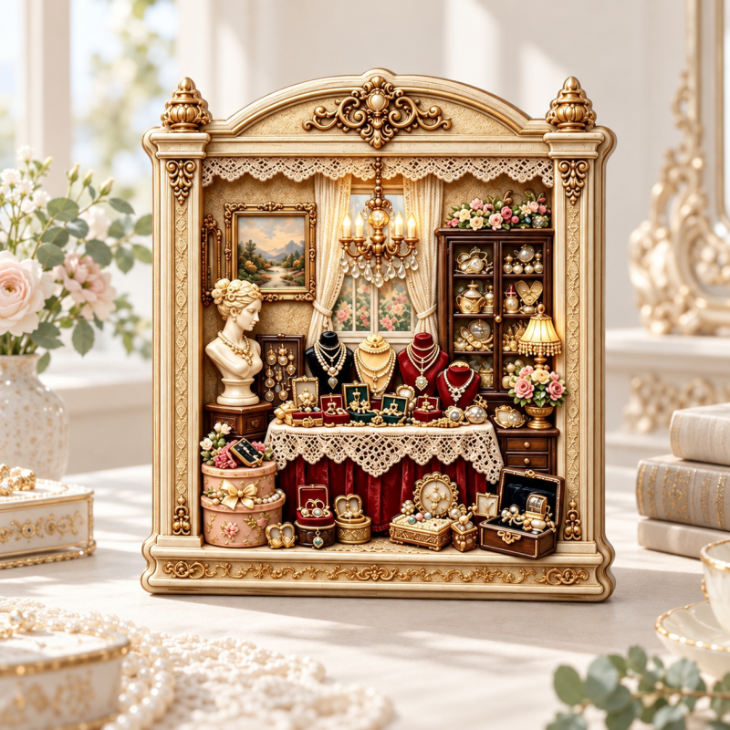 Jewelry Shop Fridge Magnet - Ornate Frame and Miniature Displays