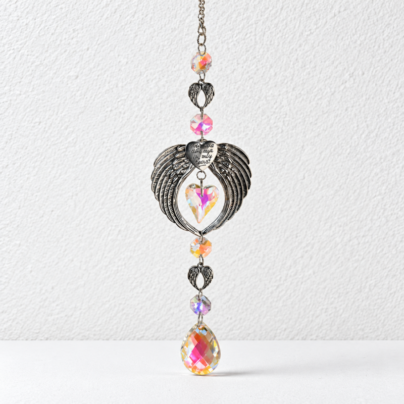 CouldNook Angel Wing Hanging - Faceted Heart And Teardrop Bead Detail