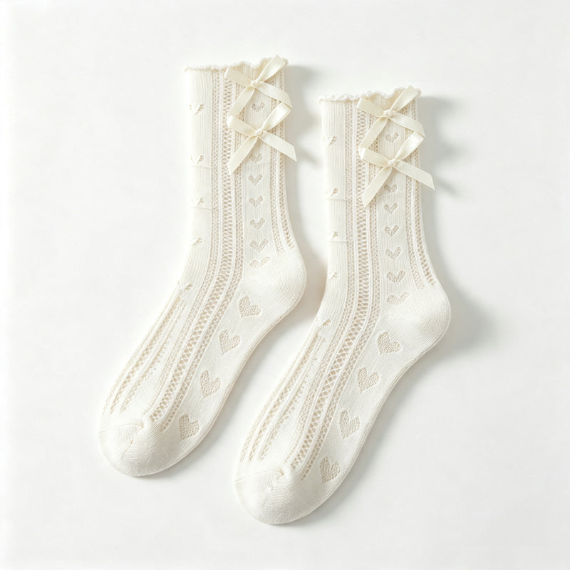CloudNook Breathable Butterfly Mesh Bow Mid-Calf Crew Socks