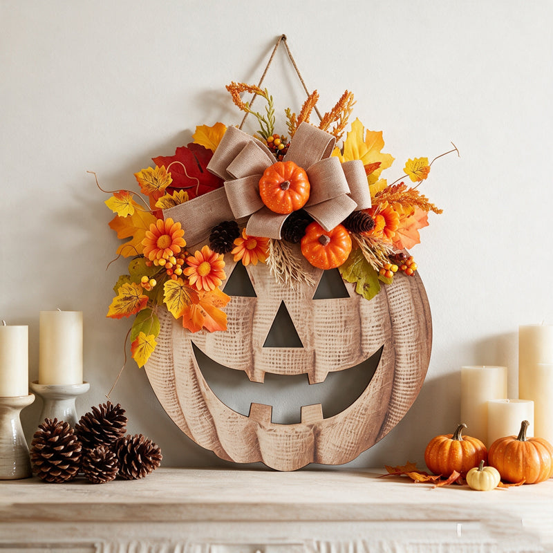 CloudNook Fall Wooden Pumpkin Door Hanger‑Harvest Wall Decor