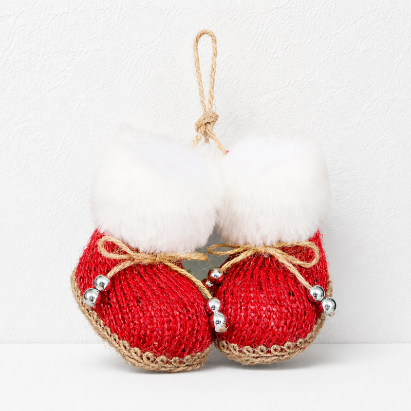 CouldNook Christmas Boot Pair Ornament - Fluffy Cuffs and Little Bows