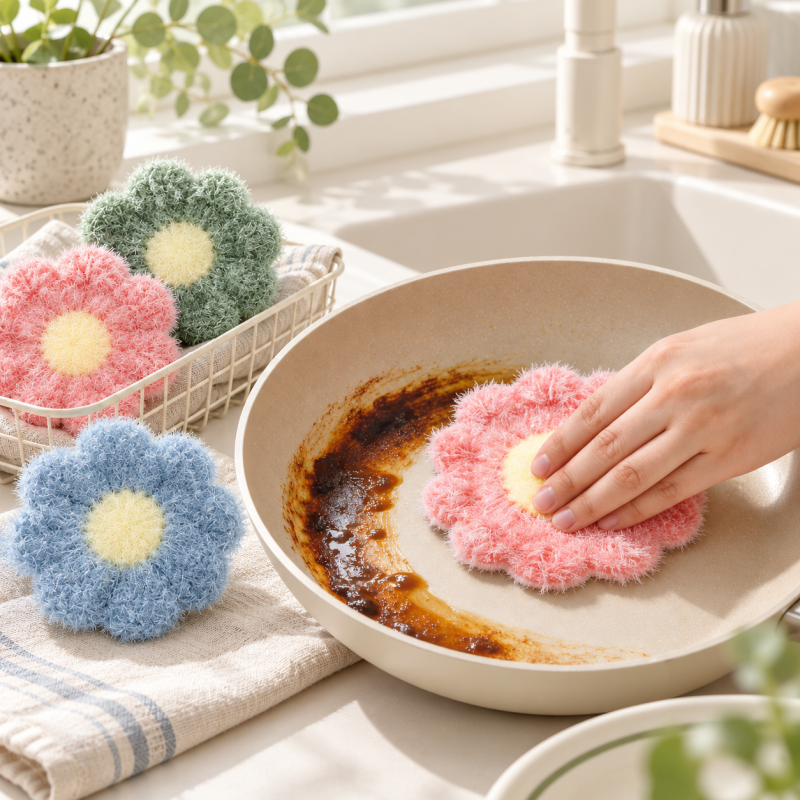 Flower Dishwashing Cloth with Hanging Loop