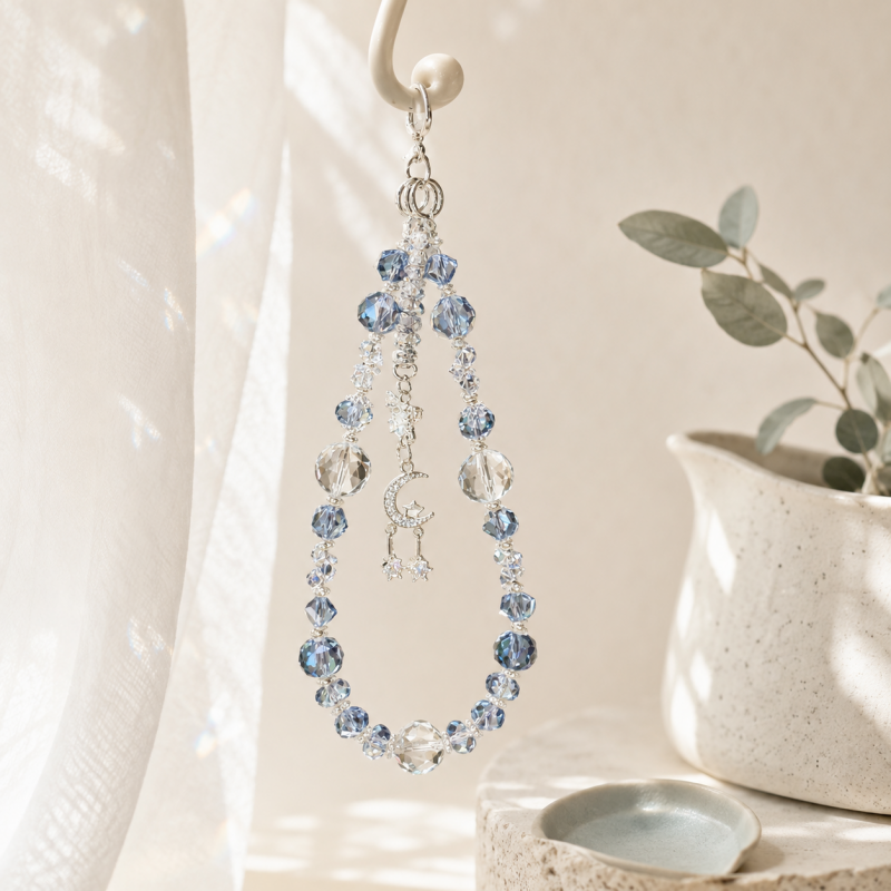 CouldNook Clear Moon and Star Beaded Phone Charm