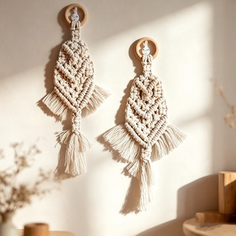 CloudNook Macrame Fish Wall Hanger‑Boho Cotton Tassel Decor