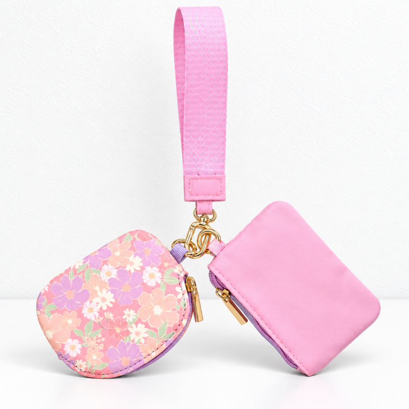 CouldNook Wristlet Pouch Set - Floral and Plain Zippered Compartments