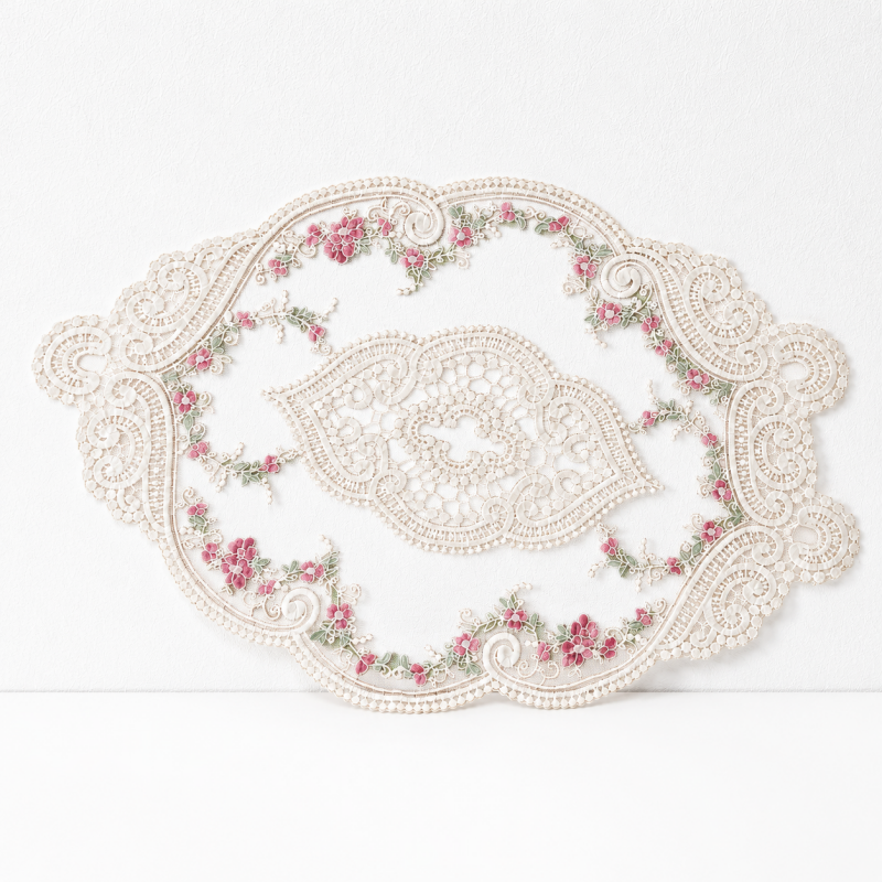 CouldNook French Lace Table Placemat - Rose Embroidered Mat