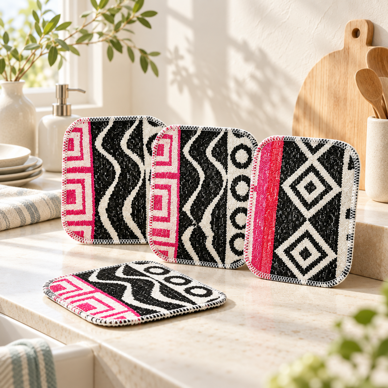 Textured Dishwashing Cloth with Geometric Pattern
