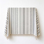 CouldNook Geometric Tassel Tablecloth - Patterned Bands and Cotton-Linen Blend Fabric