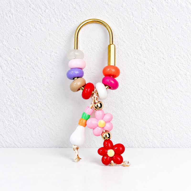 CouldNook Floral Bag Charm - Colorful Beaded Frame and Dangling Flower Pair