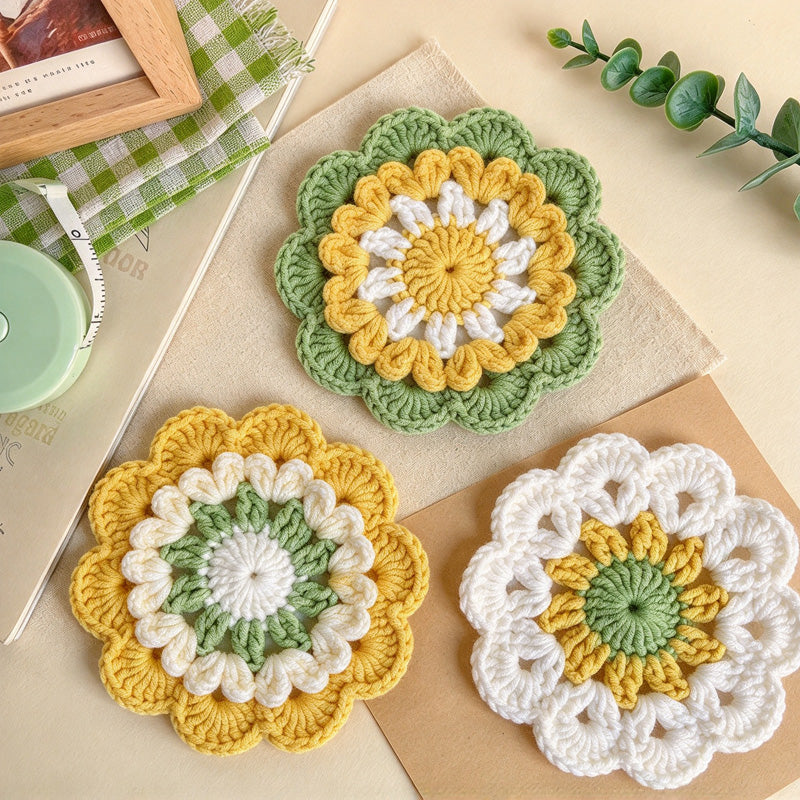 CouldNook Crochet Flower Coaster - Scalloped Petals And Contrasting Center