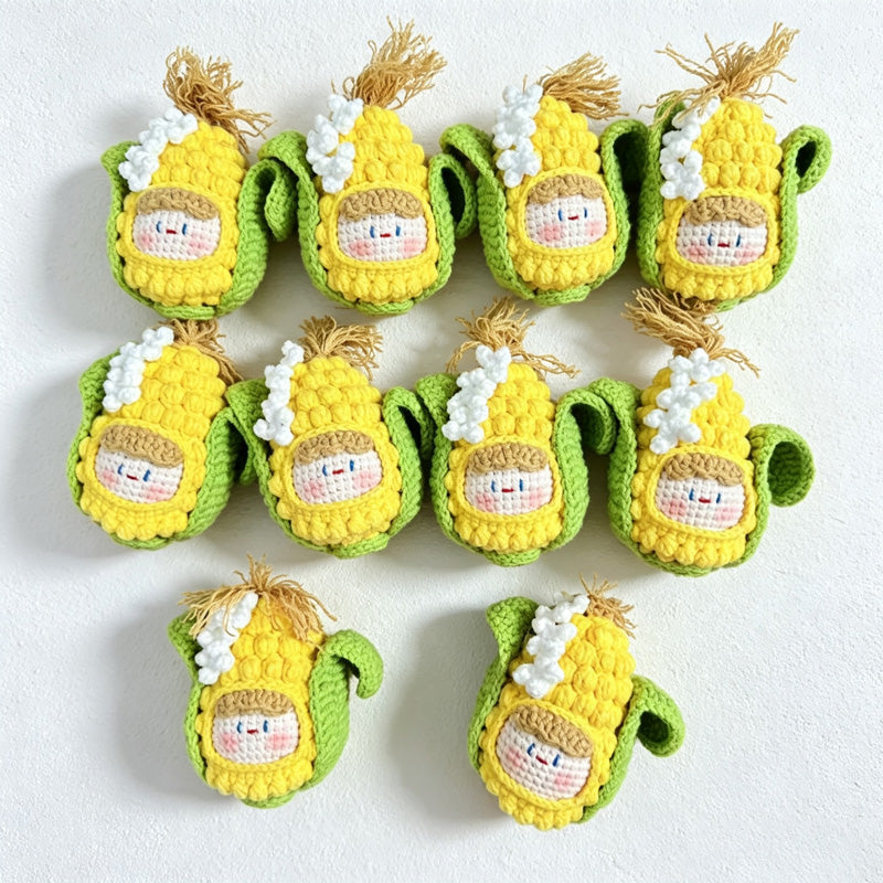 CouldNook Yarn Corn Character Keychain - Leaf-Wrapped Figure Body