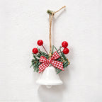 CouldNook Christmas Bell Ornament - Checkered Bows and Greenery Accents