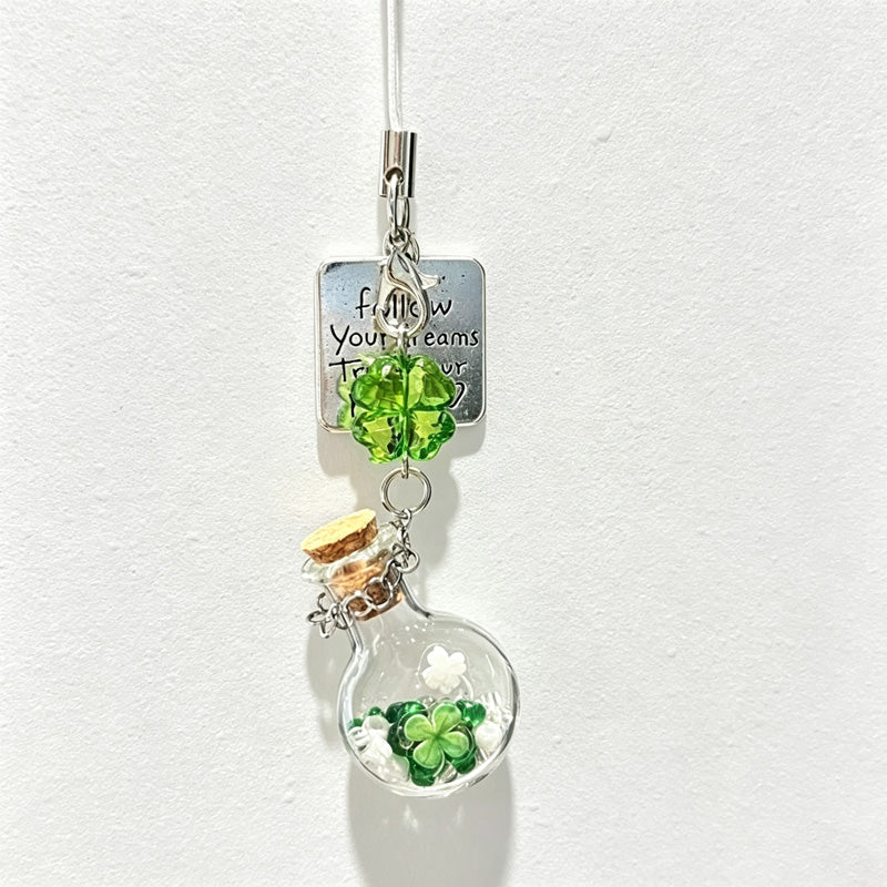 CloudNook Phone Charm Strap-Lucky Clover Bottle Pendant Design