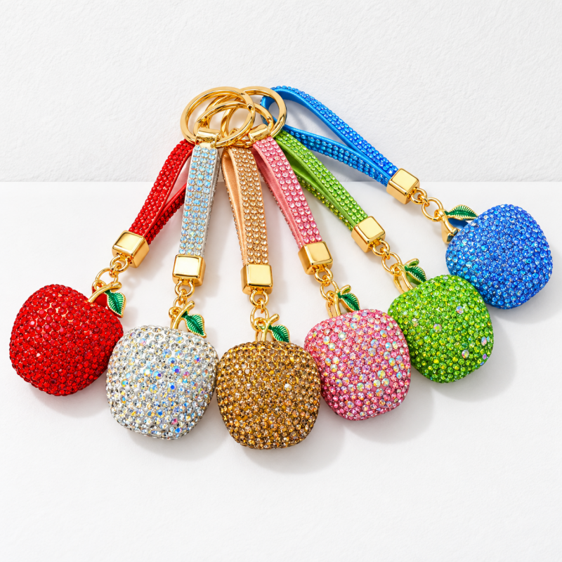 CouldNook Apple Keychain - Dimensional Rhinestone Fruit and Small Leaf Detail