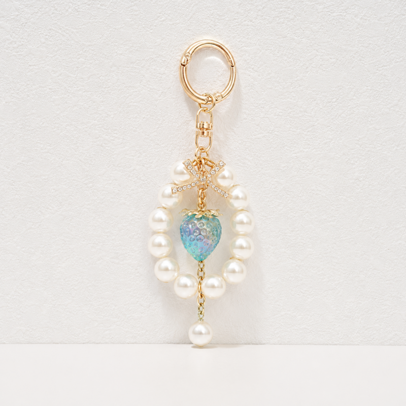 CouldNook Clear Strawberry Pearl Keychain - Bowknot Bag Pendant