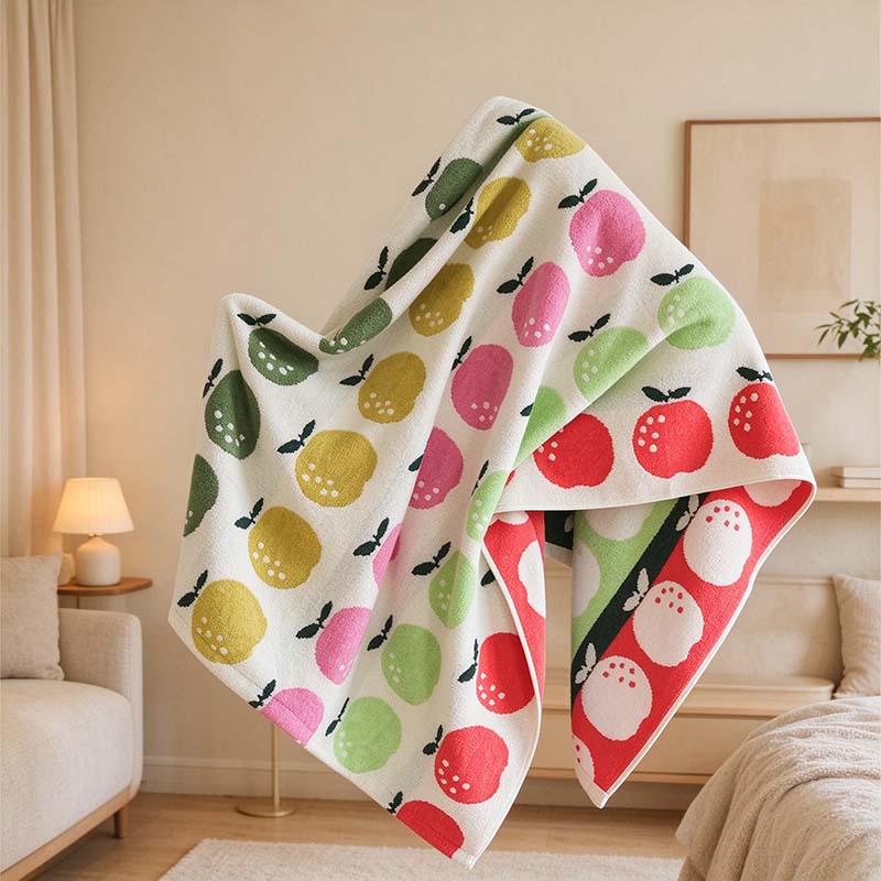 CouldNook Orange Jacquard Towel - Colorful Fruit Rows And Reversed Back