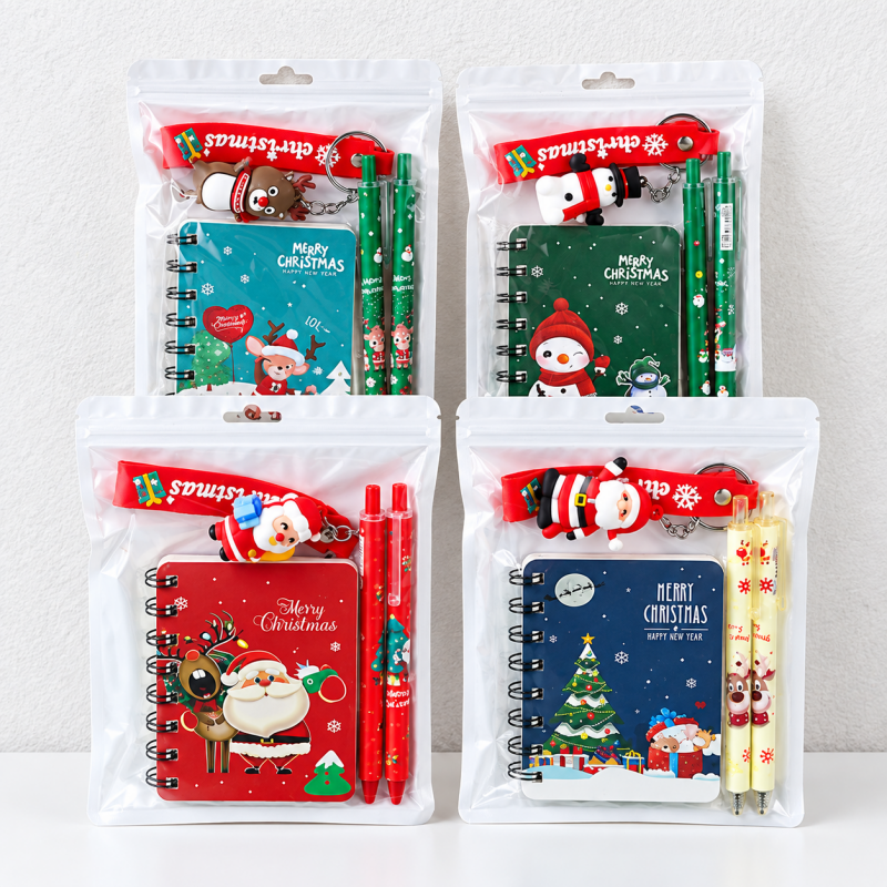 CouldNook Christmas Stationery Set - Spiral Notebook, Pen and Keychain