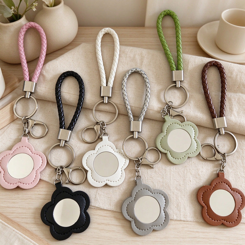 Flower Mirror Keychain with Braided Loop Strap