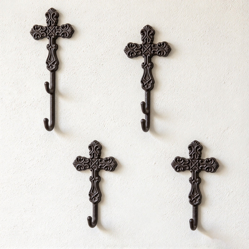 CouldNook Cross Wall Hook - Cast Iron Scrollwork and Curved Tip