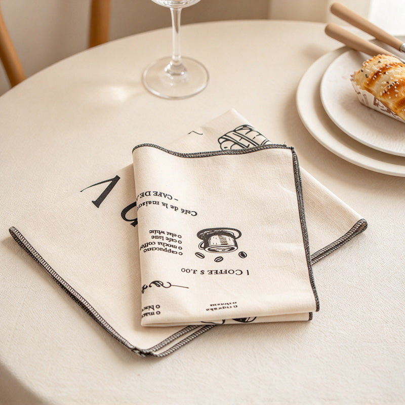 CouldNook Illustrated Cotton Table Napkin - Cafe Prints And Dark Edging