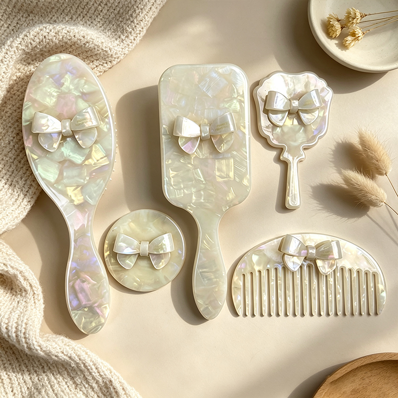 CloudNook Shell Bow Hair Brush - Acetate Decor Hair Comb